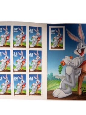 VINTAGE 1997 BUGS BUNNY LOONEY TUNES USPS 32 CENT STAMP SHEET 10 STAMPS 3137